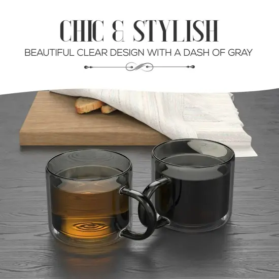 Elle Decor Double Wall Coffee Cups | Set of 2 10-Ounce- Gray {2}