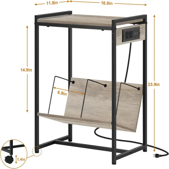 Record Player Holder Stand End Table with Vinyl Storage Grey {2}