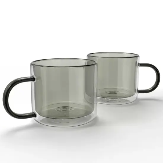 Elle Decor Double Wall Coffee Cups | Set of 2 10-Ounce- Gray {1}