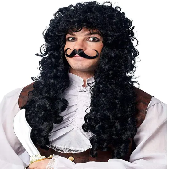 Captain Hook Men's Costume Wig with Moustache - Black {1}