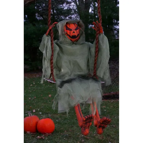 36" Pumpkin Man on Swing Hanging Halloween D&eacute;cor {1}