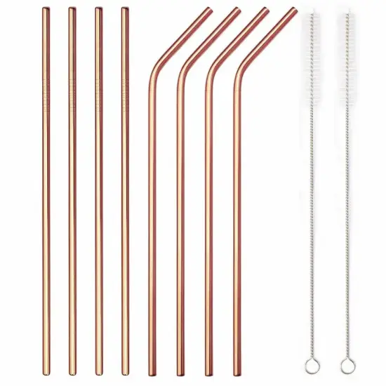 8-Piece 10.5" Stainless Steel Cocktail Straw Set with 2 Cleaning Brushes Rose gold {1}