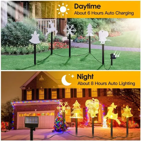 5PCS Solar Christmas Stake Light Reindeer Snowflake Bell Santa Claus Lamp Decor {2}