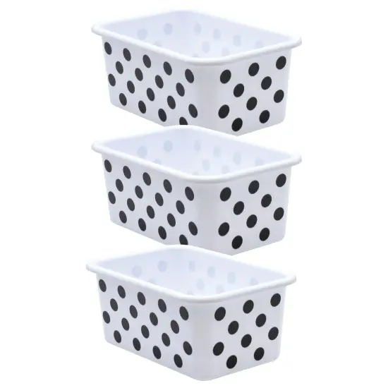 Black Polka Dots on White Small Plastic Storage Bin, Pack of 3 {1}