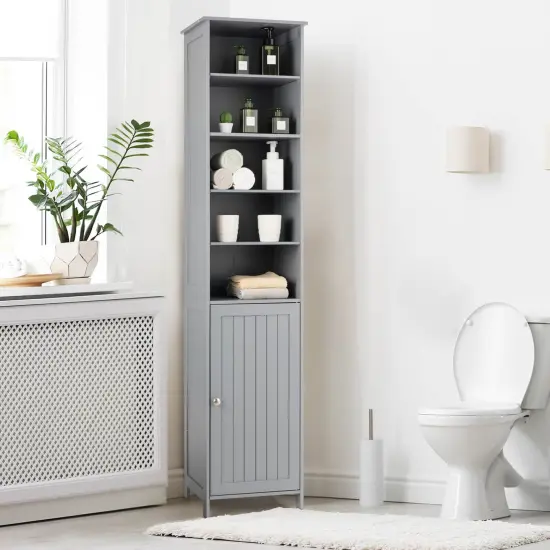72" Free Standing Tall Floor Bathroom Storage Cabinet with Adjustable Shelves Grey {3}