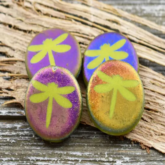 *8* 16mm Matte Laser Etched Chartreuse Dragonfly Coin Beads {3}