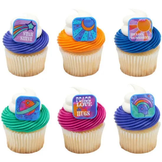 Peace, Love & Hugs Assortment Cupcake Rings, 12ct {3}