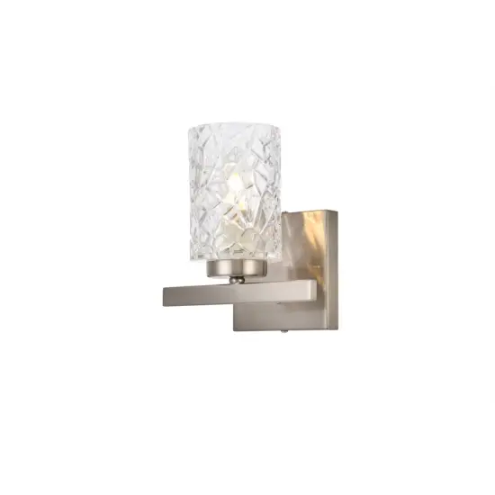Cassie 1 light bath sconce in satin nickel with clear shade {3}