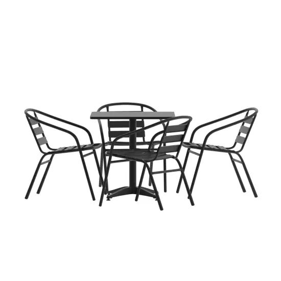 Emma and Oliver 27.5'' Square Aluminum Indoor-Outdoor Table Set with 4 Slat Back Chairs Bronze {7}