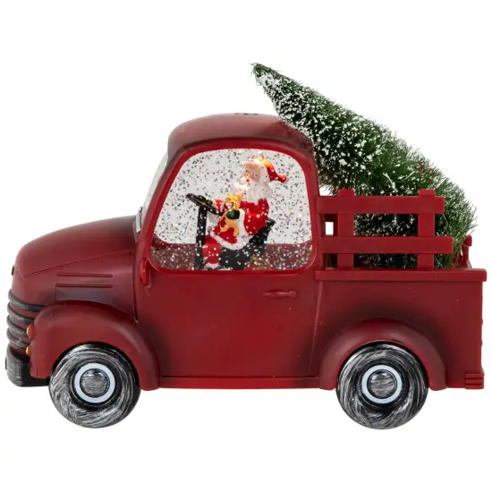 Northlight LED Lighted Santa in Red Retro Truck with Christmas Tree Snow Globe - 9" {3}