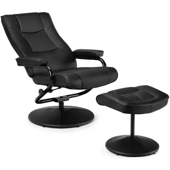 Swivel Lounge Chair Recliner with Ottoman Black {1}