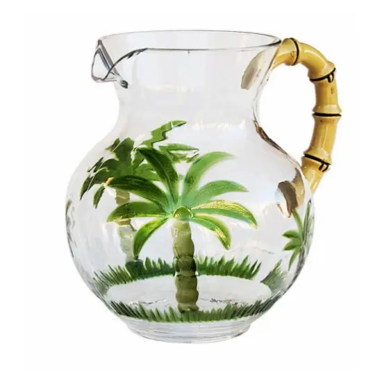 3 Quarts Designer Classic Palm Tree Acrylic Pitcher with Bamboo Handle - Crystal Clear and Break Resistant {1}