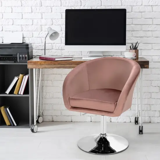 Height Adjustable and Swivel Makeup Accent Chair with Round Back and Metal Base Pink {2}