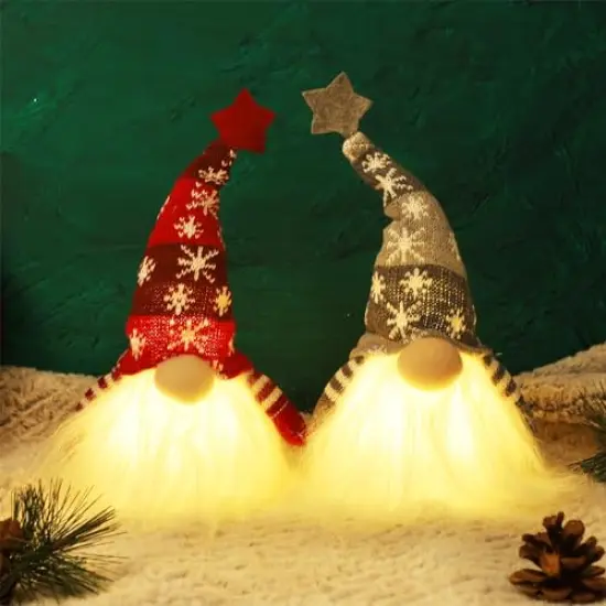 11" Lighted Christmas Gnome Santa, Light Up Elf Holiday Present, Battery Operated Winter Tabletop Christmas Decorations, 2 Set {6}