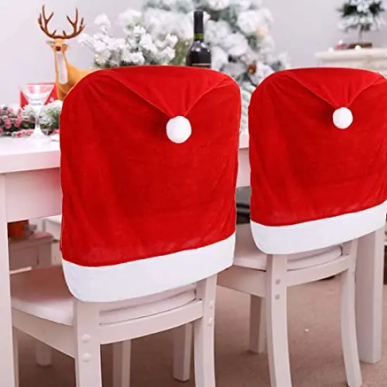 4 Pack Red Hat Dining Chair Slipcovers,Christmas Chair Back Covers Kitchen Chair Covers for Christmas Holiday Festival Decoration {2}