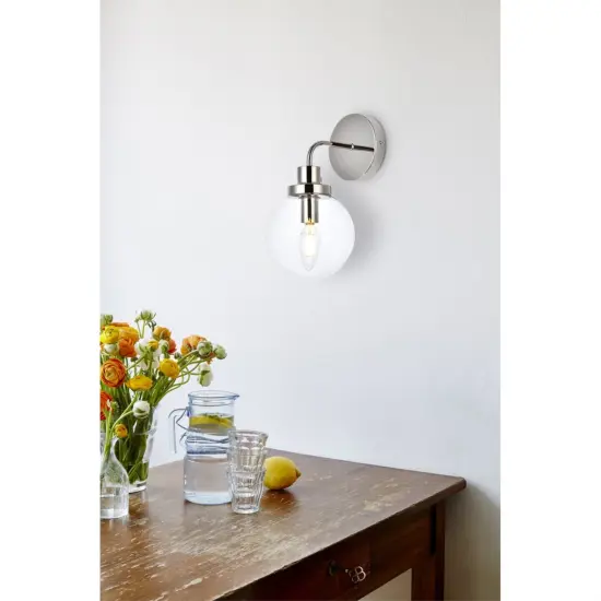 Hanson 1 light bath sconce in polished nickel with clear shade {2}