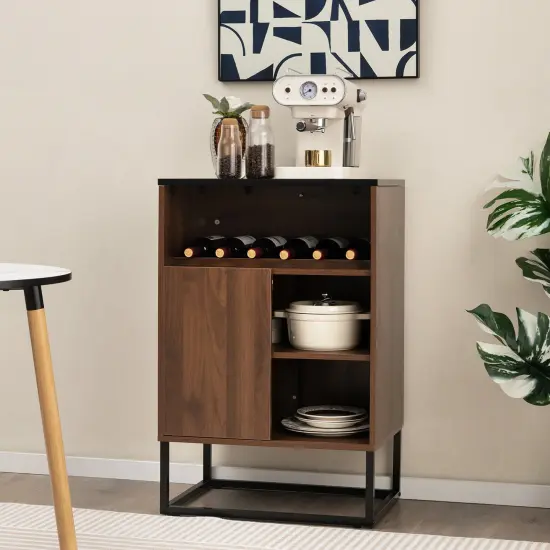 Wine Storage Cabinet Buffet Sideboard with Adjustable Shelf and Sliding Door-Brown {2}