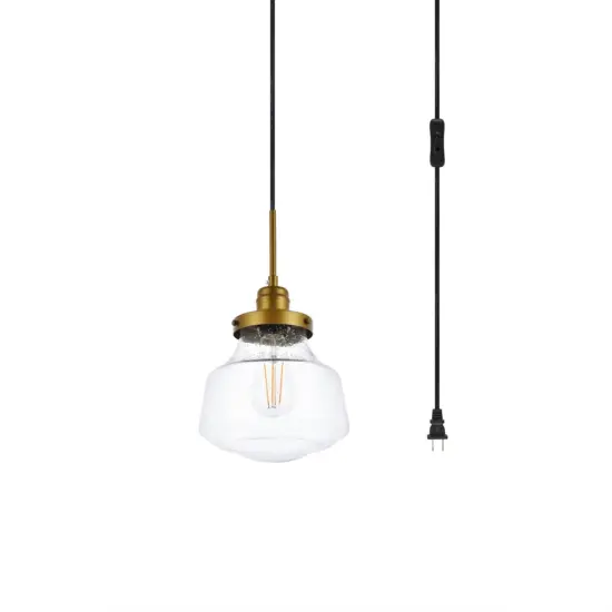 Lyle 1 light Brass and Clear seeded glass plug in pendant {3}