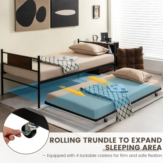 Twin Size 2-In-1 Daybed Frame with Pullout Trundle {1}