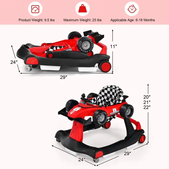 4-in-1 Foldable Activity Push Walker with Adjustable Height Red {4}