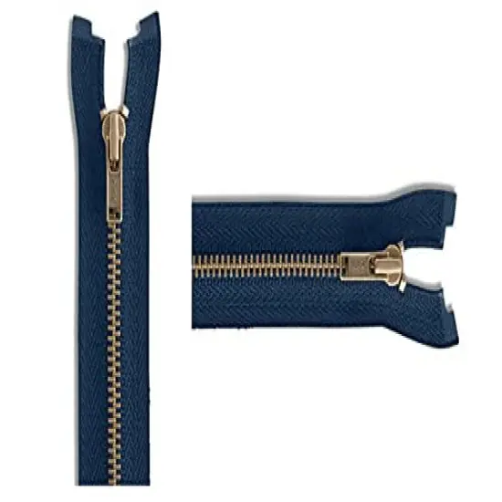 #3 Antique Brass Lightweight Navy Metal Separating YKK Jacket Zipper - Choose Your Length - Color: Navy #560-1 Zipper Per Pack - Made in The United States. (30" Inches) {1}