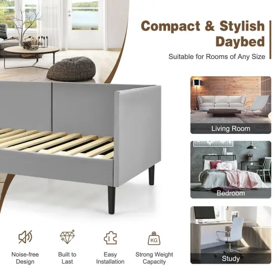 Twin Daybed Heavy Duty Wooden Sofa Bed Frame-Gray {5}