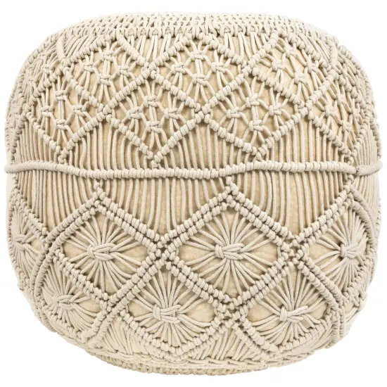 Northlight 18" Solid Cream Macrame Round Handmade Natural Cotton Pouf Ottoman Ivory {1}