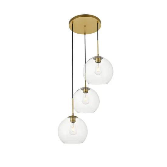 Baxter 3 Lights Brass Pendant With Clear Glass {3}