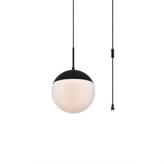 Eclipse 1 Light Black plug in pendant With Frosted White Glass {3}