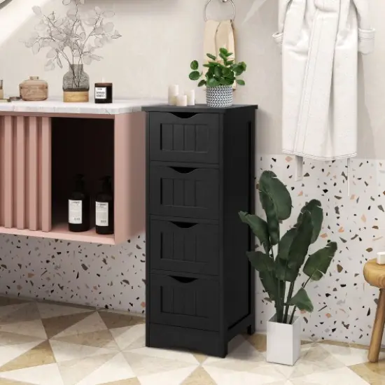 4-Drawer Freestanding Floor Cabinet with Anti-Toppling Device Black {1}