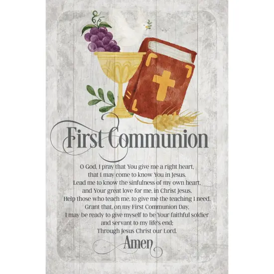 Dexsa First Communion Symbols of Faith Inspirational Wood Plaque 6 inches x 9 inches {1}