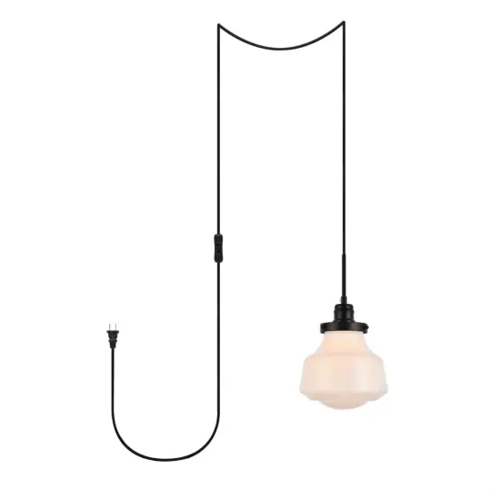 Lyle 1 light Black and frosted white glass plug in pendant {1}