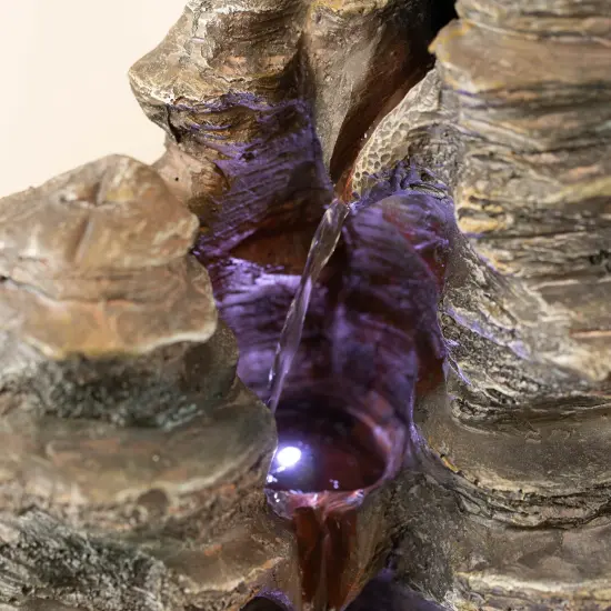 Cascading Electric Powered 4-Tier Rock Water Fountain 24" with LED Lights for Indoor and Outdoor Use {5}