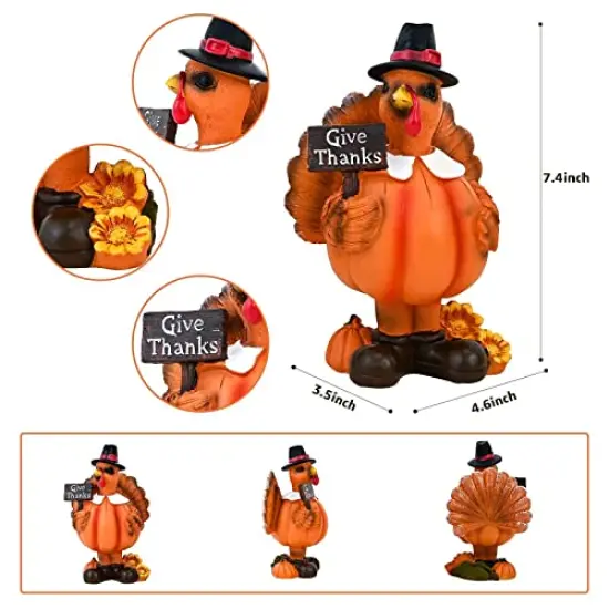 Standing Turkey Couple Thanksgiving Decorations, 2 Pack Resin Turkeys Give Thanks Autumn Fall Tabletop Decor Figurine Decorative Centerpieces Harvest Home Ornament {5}
