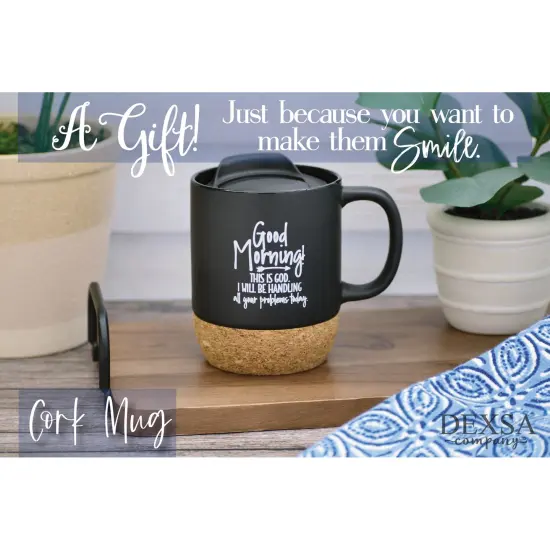 Dexsa Good Morning Designer Cork Bottom Mug with Lid - 14 oz {3}