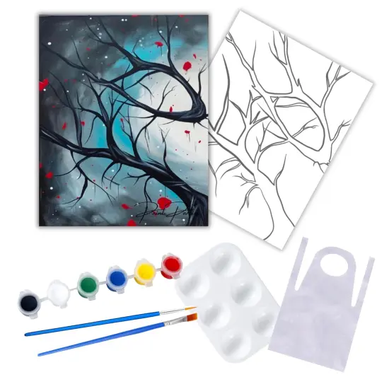"Midnight Branch" DIY Canvas Art Kit, Adult Beginner, Acrylic Paint Size 11x14 inch {1}