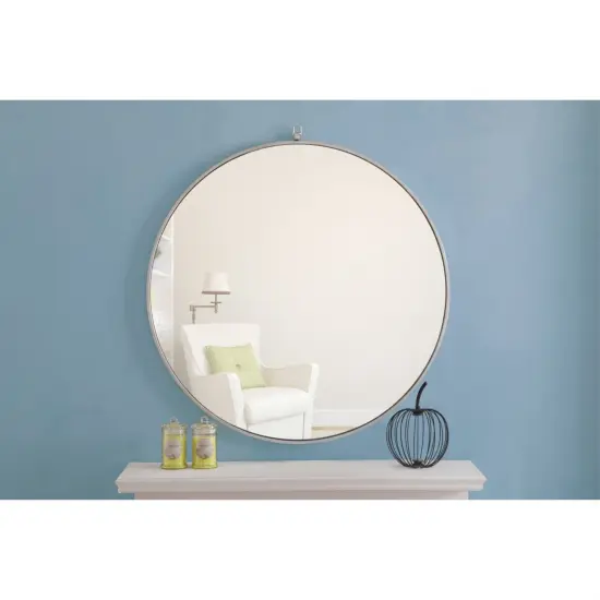 Metal frame Round Mirror with decorative hook 36 inch Silver finish {3}