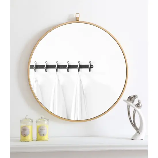 Metal frame Round Mirror with decorative hook 24 inch Brass finish {2}