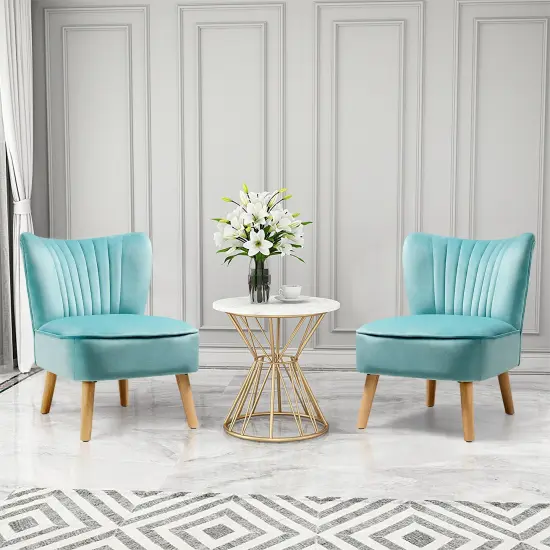 Armless Accent Chair Modern Velvet Leisure Chair Green {6}