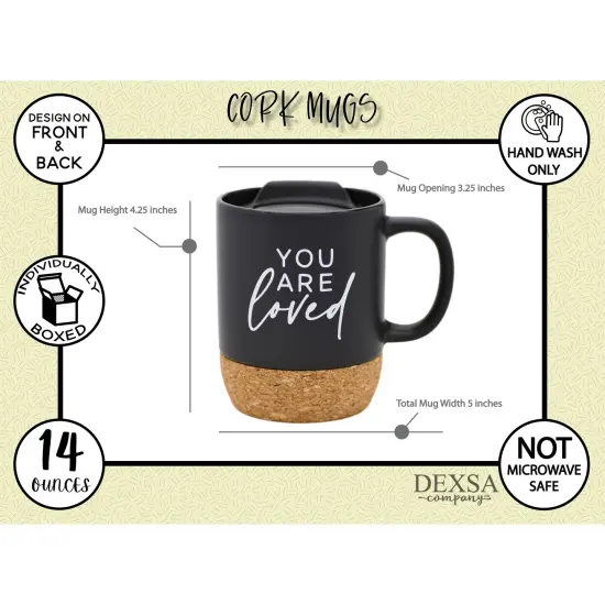 Dexsa You Are Loved Designer Cork Bottom Mug with Lid - 14 oz {5}