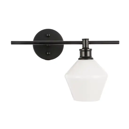 Gene 1 light Black and Frosted white glass right Wall sconce {4}