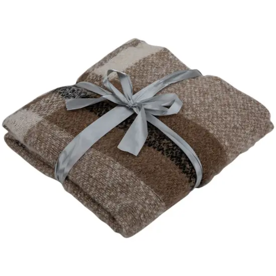 Northlight Taupe Plaid Woven Throw Blanket with Fringe 50" x 60" Brown {1}