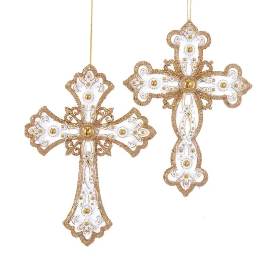 6.25" Gold and Silver Cross Ornaments &ndash; Set of 2 Assorted Elegant Christmas Decorations {1}