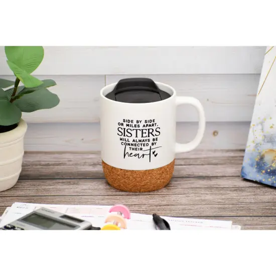 Dexsa Side By Side..Sisters Designer Cork Bottom Mug with Lid - 14 oz {2}