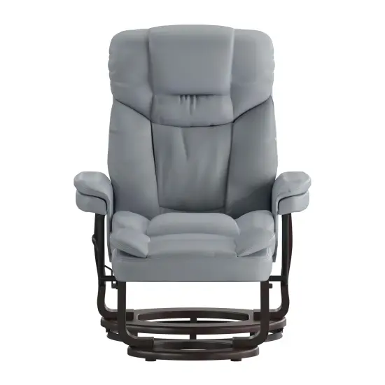 Emma and Oliver Multi-Position Recliner & Curved Ottoman with Swivel Wood Base Gray {3}