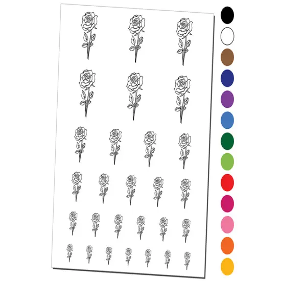 Hand Drawn Rose Flower Temporary Tattoo Water Resistant Fake Body Art Set Collection Light Green {1}