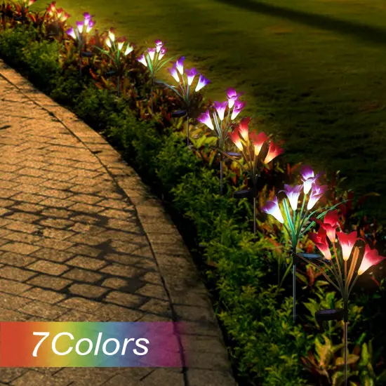 2 Pcs Solar Flowers LED Light Outdoor Garden Yard Stake Solar Flower Lights {7}