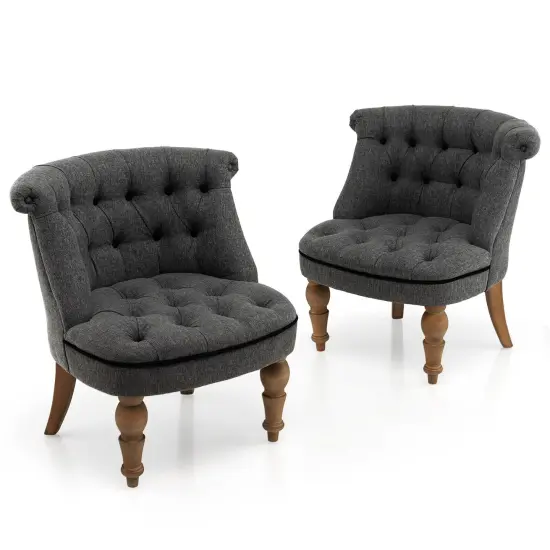 Set of 2 Upholstered Armless Slipper Chairs with Beech Wood Legs-Grey {1}