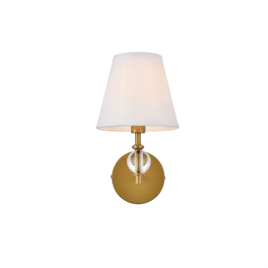 Bethany 1 light bath sconce in brass with white fabric shade {1}