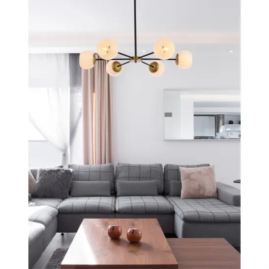 Briggs 36 inch pendant in black and brass with white shade {2}